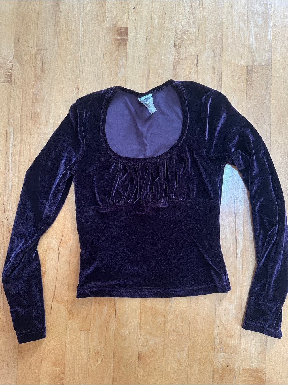 Vintage Next Era Velvet Long Sleeve Scoop Neck Top - Deep Plum
